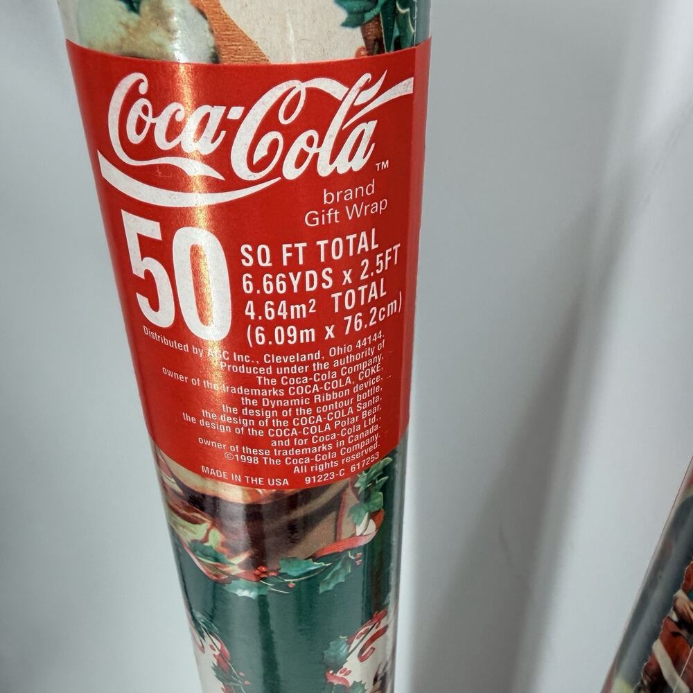 Lot of 5 Rolls Vintage Coca-Cola Christmas Wrapping Paper NEW SEALED - Picture 10 of 10